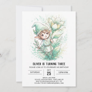 Invitación Cumpleaños duende del bosque turquesa