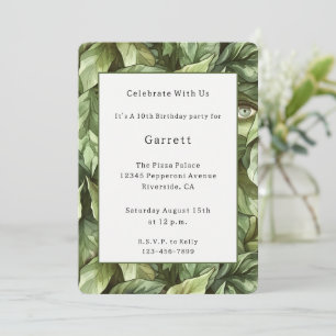 Invitación Cumpleaños Duende Ojos Hojas Verdes