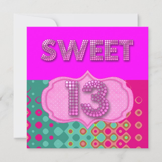 Invitación Cumpleaños dulce 13 Moderno Rosa Turquesa (Anverso)