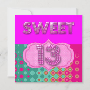 Invitación Cumpleaños dulce 13 Moderno Rosa Turquesa