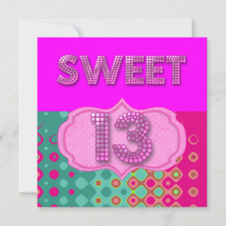 Invitación Cumpleaños dulce 13 Moderno Rosa Turquesa