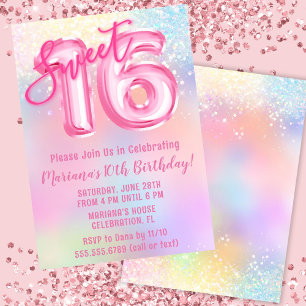 Invitación Cumpleaños Dulce 16 Arcoíris Rosa
