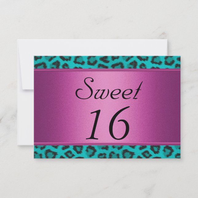 Invitación Cumpleaños Dulce 16 Leopardo Azul Rosa (Anverso)