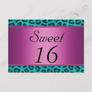 Invitación Cumpleaños Dulce 16 Leopardo Azul Rosa