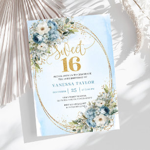 Invitación Cumpleaños Dulce 16 Soñador Polvoriento Verde Azul