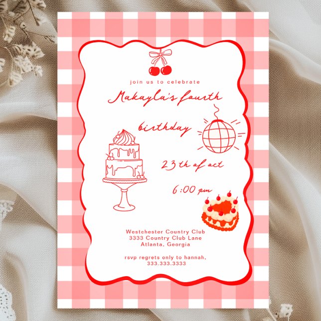 Invitación Cumpleaños Dulce 4 Watercolor Coquette Cherry (Subido por el creador)