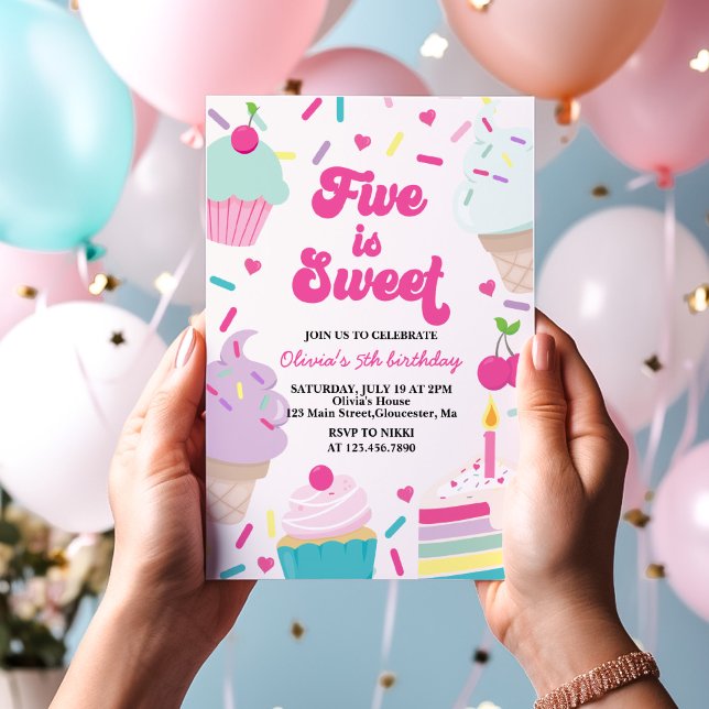 Invitación Cumpleaños Dulce 5: Helado y Tarta Cinco es Dulce (Subido por el creador)