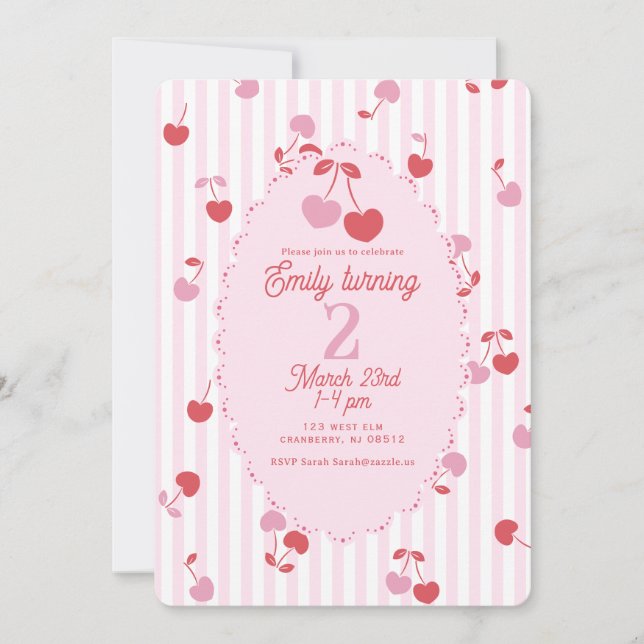 Invitación Cumpleaños Dulce Cereza (Anverso)