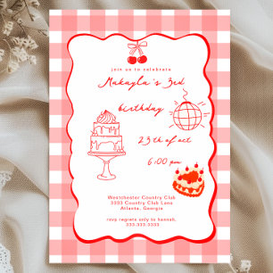 Invitación Cumpleaños Dulce Cereza Coquette Acuarela 3