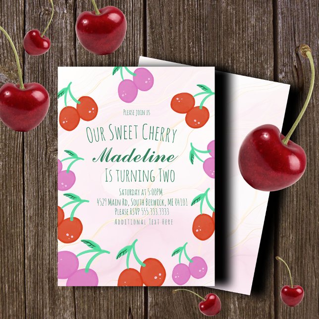 Invitación Cumpleaños Dulce Cerezas Dibujadas a Mano (Subido por el creador)