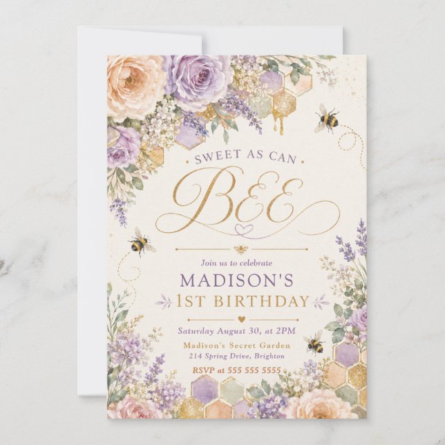 Invitación Cumpleaños Dulce Como Una Abeja (Anverso)