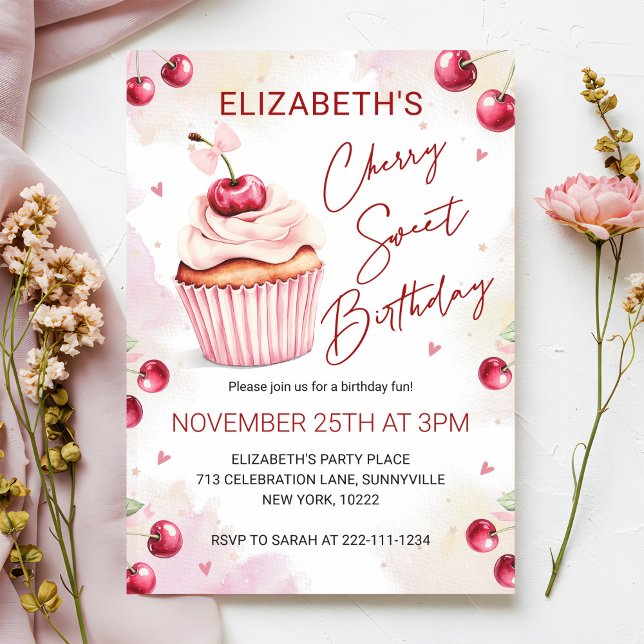Invitación Cumpleaños Dulce Coqueta Cereza Adorable (Subido por el creador)