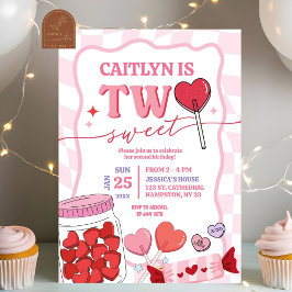 Invitación Cumpleaños Dulce Corazón Retro Rosa Dos