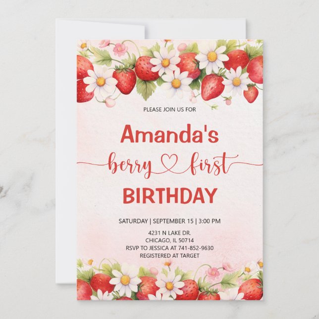 Invitación Cumpleaños Dulce de Fresa (Anverso)