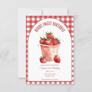 Invitación Cumpleaños Dulce de Fresa Fiesta de Cumpleaños