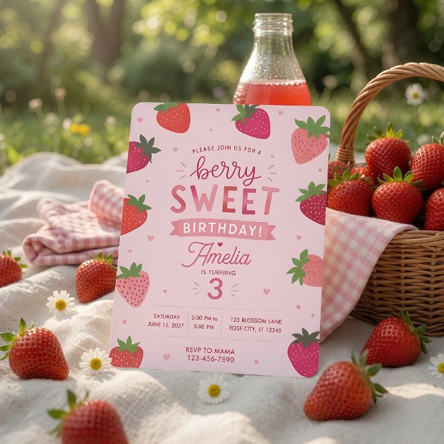 Invitación Cumpleaños Dulce de Fresa Rosa  (Subido por el creador)
