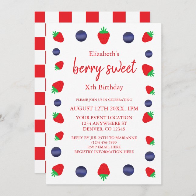 Invitación Cumpleaños Dulce de Frutas (Anverso / Reverso)
