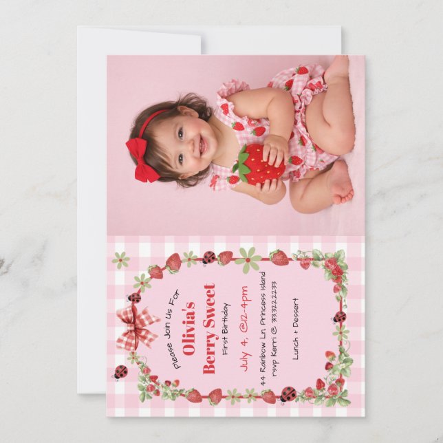 Invitación Cumpleaños Dulce de Frutas Primer Cumpleaños (Anverso)