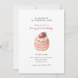 Invitación Cumpleaños dulce de la primera fresa rosa lindo