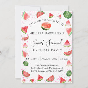 Invitación Cumpleaños dulce de niña de 2 años con sandía