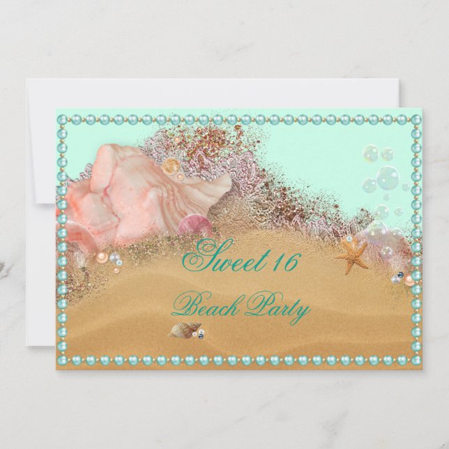 Invitación Cumpleaños Dulce Dieciséis, Playa, Perlas, Invitac (Anverso)
