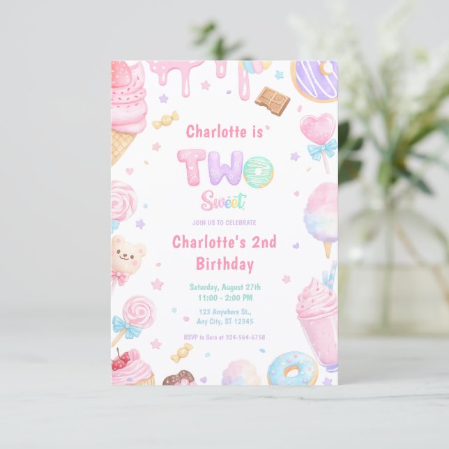 Invitación Cumpleaños Dulce Dos Caramelo Pastel (Anverso de pie)