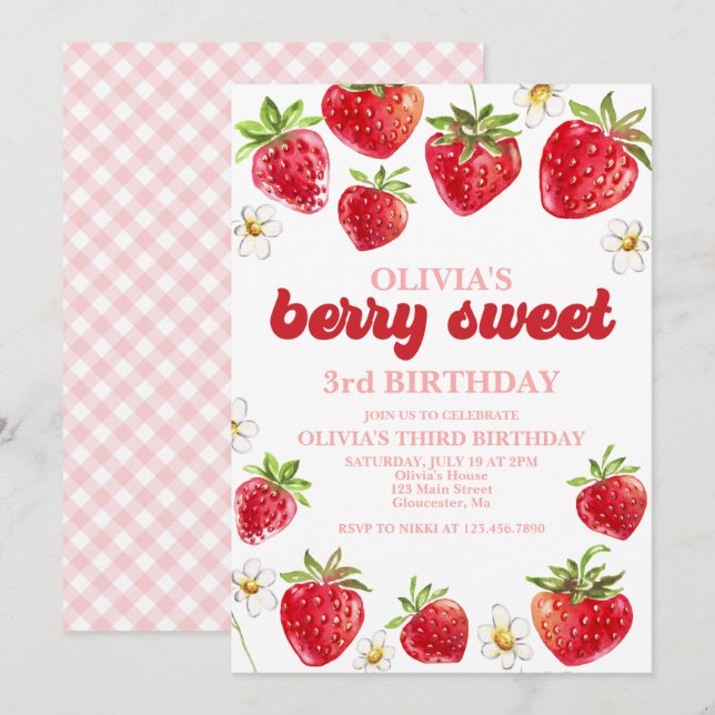 Invitación Cumpleaños Dulce Fresa (Anverso / Reverso)