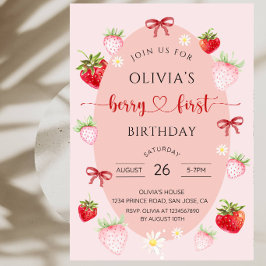 Invitación Cumpleaños Dulce Fresa Mora para Niñas 1er