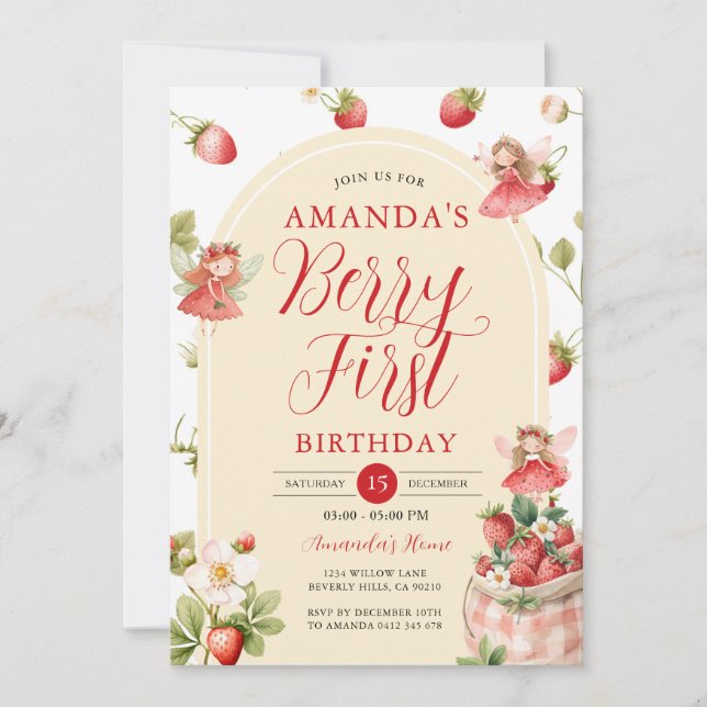 Invitación Cumpleaños Dulce Fresa Primero de Mora (Anverso)