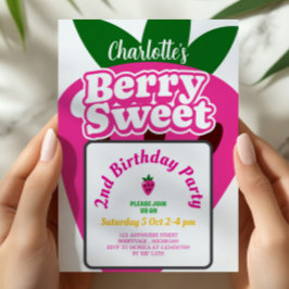 Invitación Cumpleaños Dulce Fresa Rosa Brillante