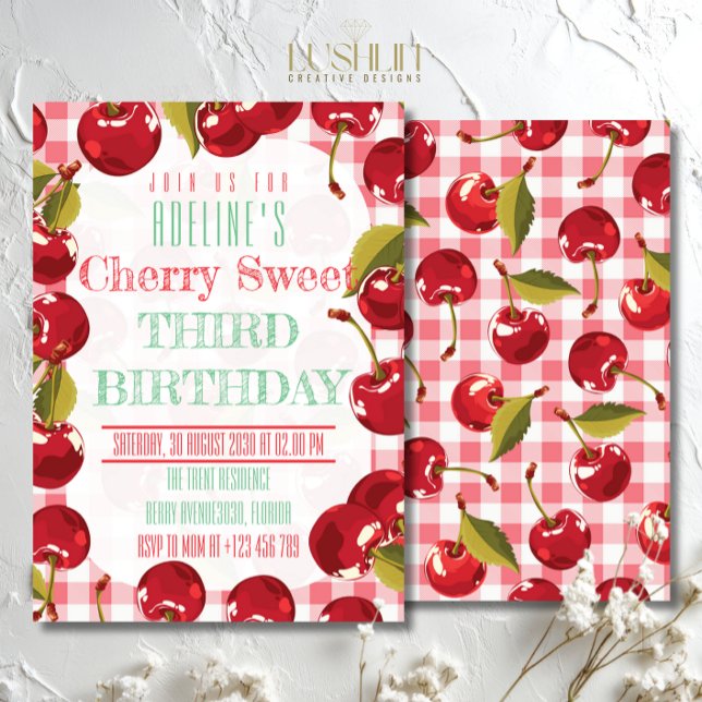 Invitación Cumpleaños Dulce Fruta Cereza Adorable (Subido por el creador)