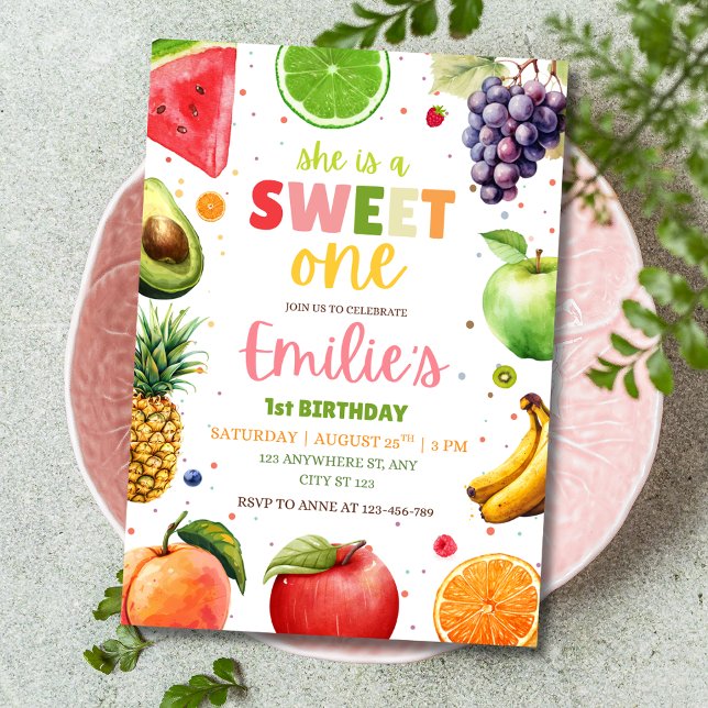 Invitación Cumpleaños Dulce Fruta Verano Fiesta Tropical 1 añ (Subido por el creador)