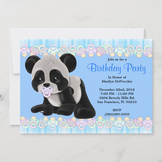 Invitación Cumpleaños dulce LINDO del oso de panda del bebé (Anverso)