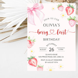 Invitación Cumpleaños Dulce Niña Fresa 1er Año