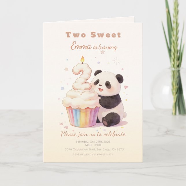Invitación Cumpleaños dulce pastel panda bebé 2 (Anverso)