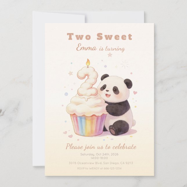 Invitación Cumpleaños dulce pastel panda bebé 2 (Anverso)