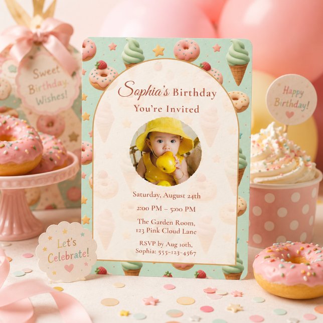 Invitación Cumpleaños Dulce Regalo Mint Pastel Foto (Subido por el creador)