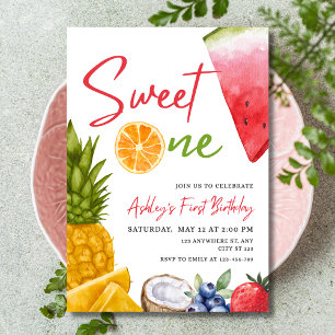 Invitación Cumpleaños Dulce Uno Fruta Sandía de Verano
