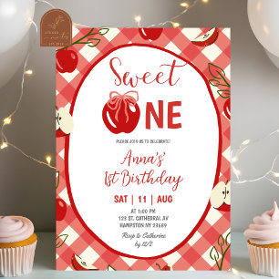 Invitación Cumpleaños Dulce Uno Manzana Dibujada a Mano Capri