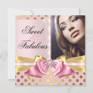 Invitación Cumpleaños Dulce y Fabuloso de Lunares de Oro Rosa