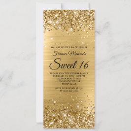 Invitación Cumpleaños Dulces 16 Brillante Oro de Hoja