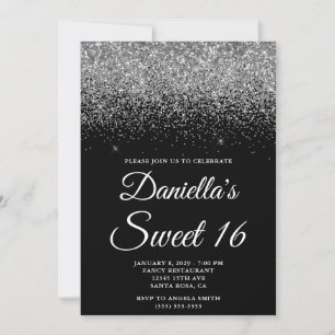 Invitación Cumpleaños Dulces 16 Brillante Plata Purpura
