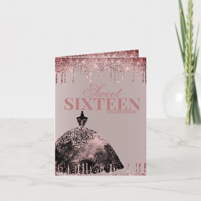 Invitación Cumpleaños Dulces 16 Brillante Rosa Dorado Glamour (Anverso)