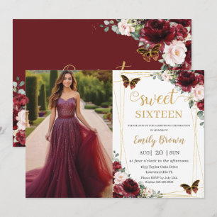 Invitación Cumpleaños Dulces 16 Burgundy Blush Floral Maripos