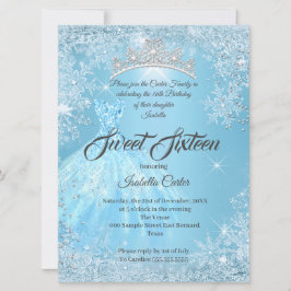 Invitación Cumpleaños Dulces 16 Cenicienta Copo de Nieve Azul