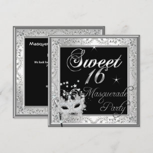 Invitación Cumpleaños Dulces 16 Dieciséis Mascarada Negro Bla