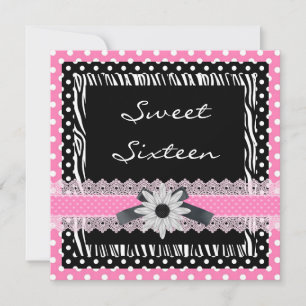 Invitación Cumpleaños Dulces 16 Dieciséis Negro Blanco Rosa C