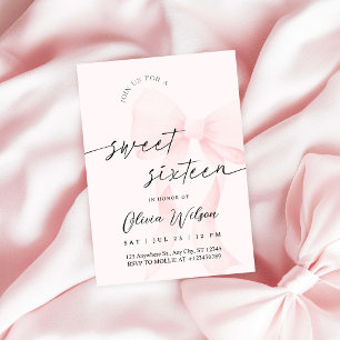 Invitación Cumpleaños Dulces 16 Elegante Lazo Rosa