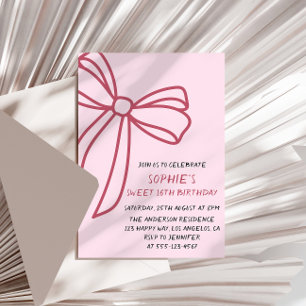Invitación Cumpleaños Dulces 16 Elegante Lazo Rosa