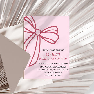 Invitación Cumpleaños Dulces 16 Elegante Lazo Rosa